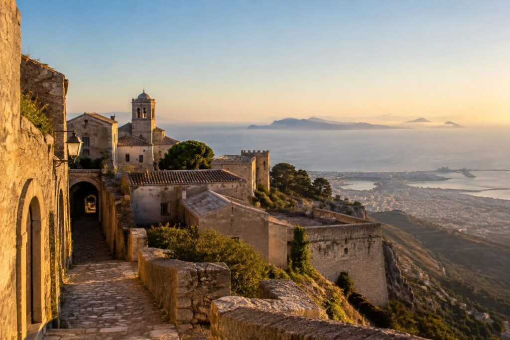 découvrez erice, village médiéval perché au-dessus de trapani : ruelles pavées, panoramas sur la sicile et charme authentique à ne pas manquer.